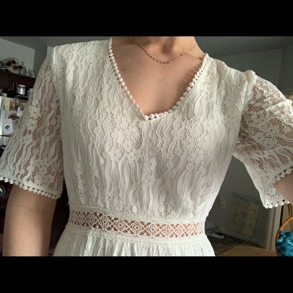 White lace overlay maxi dress